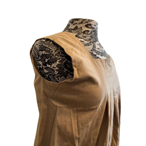 Vintage Style 90s Handmade Pinafore Dress Brown‎ Painted Tulips Cottagecore L - Picture 3 of 15